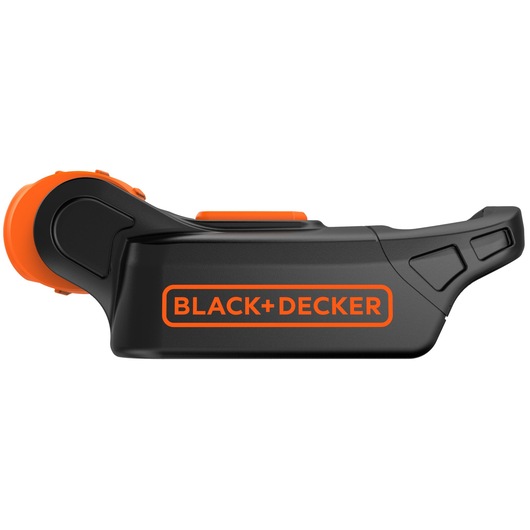 A BLACK+DECKER branded compact black and orange electronic device, shown from the side, with a prominent logo on the casing. The product appears to have a button and a grip, suggesting it is designed for handheld use.