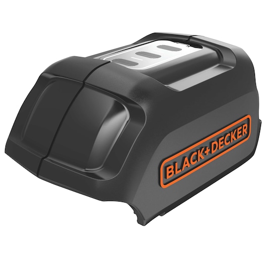 BLACK+DECKER rechargeable battery pack, black with orange logo detail, designed for use with compatible BLACK+DECKER power tools.