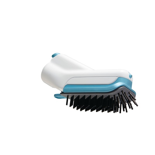 BLACKDECKER FSMH13101SM steam mop brush accessory, side angle, white and blue with black bristles.